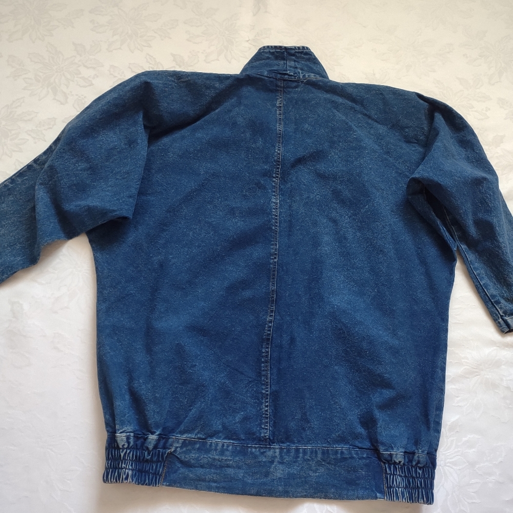 Oversize denim jeans floral sequins beads acid wash jacket - Picture 5 of 9